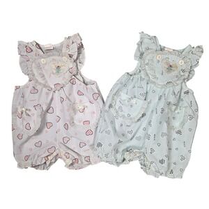 Lyra Vintage 1991 Heart Lace‎ Ruffle Romper Lot Baby 12M 18M Teal GOOD Coquette
